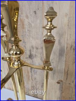 Vintage MCM Regency Style Polished Heavy Brass Fireplace 3 Piece Tool Set Old