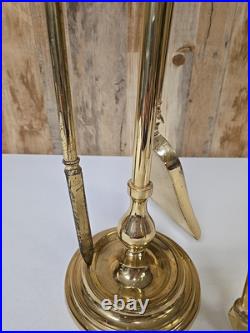 Vintage MCM Regency Style Polished Heavy Brass Fireplace 3 Piece Tool Set Old