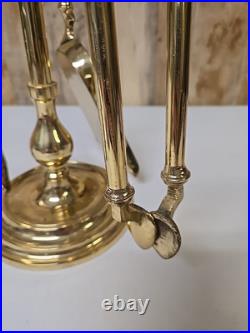 Vintage MCM Regency Style Polished Heavy Brass Fireplace 3 Piece Tool Set Old