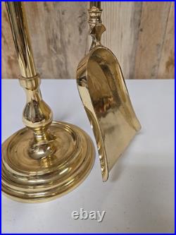 Vintage MCM Regency Style Polished Heavy Brass Fireplace 3 Piece Tool Set Old