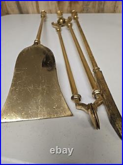 Vintage MCM Regency Style Polished Heavy Brass Fireplace 3 Piece Tool Set Old
