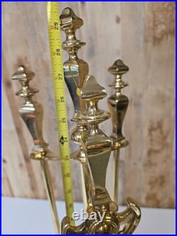 Vintage MCM Regency Style Polished Heavy Brass Fireplace 3 Piece Tool Set Old