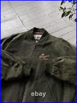 Vintage Men's Chevignon Leather Old Money Style Bomber Jacket Green Olive Size M