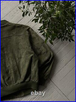 Vintage Men's Chevignon Leather Old Money Style Bomber Jacket Green Olive Size M