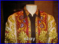 Vintage Mens Metallic Satin Silk Shirt Greek Style Multicolor Size Xlarge