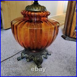 Vintage Mid-Century Modern Hollywood Regency Amber Glass Table Lamp