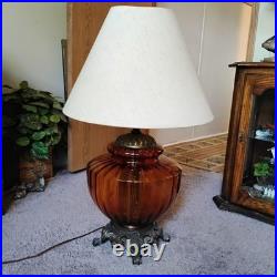 Vintage Mid-Century Modern Hollywood Regency Amber Glass Table Lamp