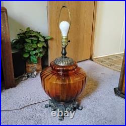 Vintage Mid-Century Modern Hollywood Regency Amber Glass Table Lamp