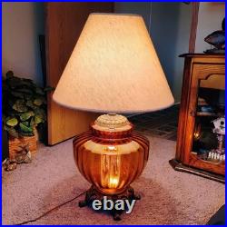 Vintage Mid-Century Modern Hollywood Regency Amber Glass Table Lamp