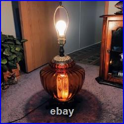 Vintage Mid-Century Modern Hollywood Regency Amber Glass Table Lamp