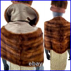 Vintage Mink Fur Stole Cape Coat Wrap Old Hollywood Style Satin Pockets M L
