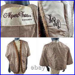 Vintage Mink Fur Stole Cape Coat Wrap Old Hollywood Style Satin Pockets M L