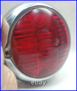 Vintage NTD 402 STOP(script) Tail Light(3 1/4)Red Glass/Chrome/Rat Rod/Chopper