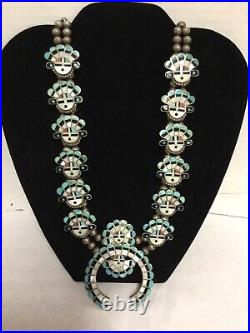 Vintage Native American Old Pawn Zuni Sunface Neckless With Large Naja Sb Style
