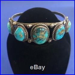 Vintage Native American Silver & Turquoise 5 Stone Cuff Bracelet Old style