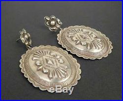 Vintage Navajo Old Style Stamped Sterling Silver Large Oval Concho Earrings