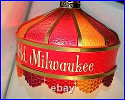 Vintage OLD MILWAUKEE Ruby Beaded Stained Glass Style WALL LIGHT Sconce Bar Beer