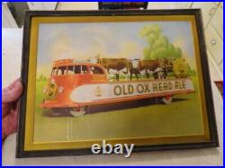 Vintage OLD OX HEAD ALE Litho On Cardboard Framed Sign