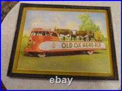 Vintage OLD OX HEAD ALE Litho On Cardboard Framed Sign