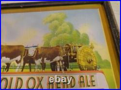 Vintage OLD OX HEAD ALE Litho On Cardboard Framed Sign