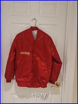 Vintage OLD STYLE BEER Embroidered Red Satin Bomber Jacket HARTWELL USA S 34-36