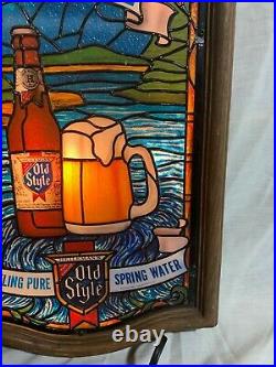 Vintage OLD STYLE Beer Lighted Bar Advertising Sign. Faux Stained Glass