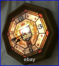 Vintage OLD STYLE Beer Lighted CLOCK Bar Advertising Sign Works Well! 1980