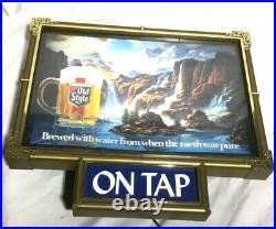 Vintage OLD STYLE Waterfall Scene Lighted ON TAP Beer Bar Sign Man Cave Tested