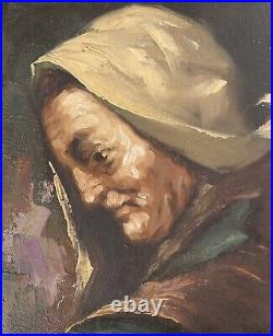 Vintage Oil Painting Impressionist Style Copy of Ribera's An Old Money Lender