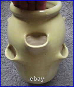 Vintage Old California Pottery Strawberry Pot Vase Yelloware Bauer Pacific 10