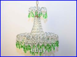 Vintage Old Chandelier Original Liberty Style 1930. Emerald Crystals