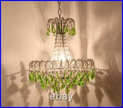 Vintage Old Chandelier Original Liberty Style 1930. Emerald Crystals