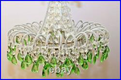 Vintage Old Chandelier Original Liberty Style 1930. Emerald Crystals