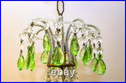 Vintage Old Chandelier Original Liberty Style 1930. Emerald Crystals