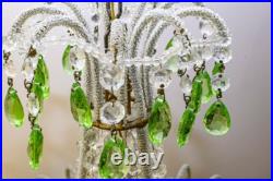 Vintage Old Chandelier Original Liberty Style 1930. Emerald Crystals