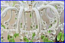 Vintage Old Chandelier Original Liberty Style 1930. Emerald Crystals