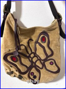 Vintage Old Coach Butterfly Suede Shoulder Bag Rare Tan Leather Trim Hobo Style