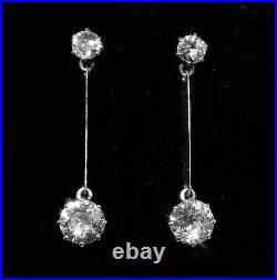 Vintage Old Cut Diamond Earrings 2.1 carats White Gold Dangly Style