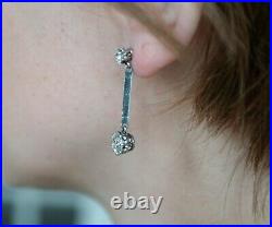 Vintage Old Cut Diamond Earrings 2.1 carats White Gold Dangly Style