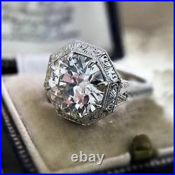 Vintage Old European Round Cut Moissanite Engagement Ring 14k White Gold Plated