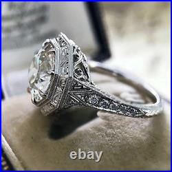 Vintage Old European Round Cut Moissanite Engagement Ring 14k White Gold Plated