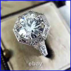 Vintage Old European Round Cut Moissanite Engagement Ring 14k White Gold Plated