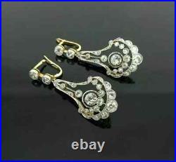 Vintage Old European Style Lab Created Diamond 14K Yellow Gold Plated Earrings