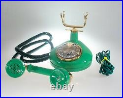 Vintage Old Fashioned Green Phone with Rotary Dial Classic French Style