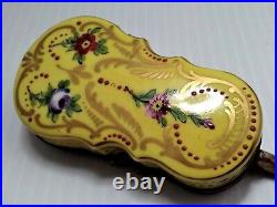 Vintage Old France SIGNED Violin Trinket Box Ormolu Mounted Porcelain Yellow HP