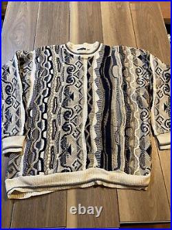Vintage Old Glory Coogi Style Sweater Neutral Colors Brown Gray Black Sz Xl