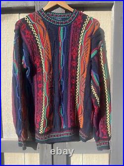 Vintage Old Glory Rainbow Coogi Style Sweater Mens L Cotton Made In USA