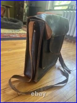 Vintage Old Leather Mailman Style Shoulder Strap Leather Bag Boho Hippie