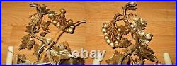 Vintage Old Metal Grapes Leaves Light Sconces Italian Tole Style Working