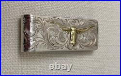 Vintage Old Mexico Longhorn Hand Engraved Money Clip Silver Gold Tone Vogt Style